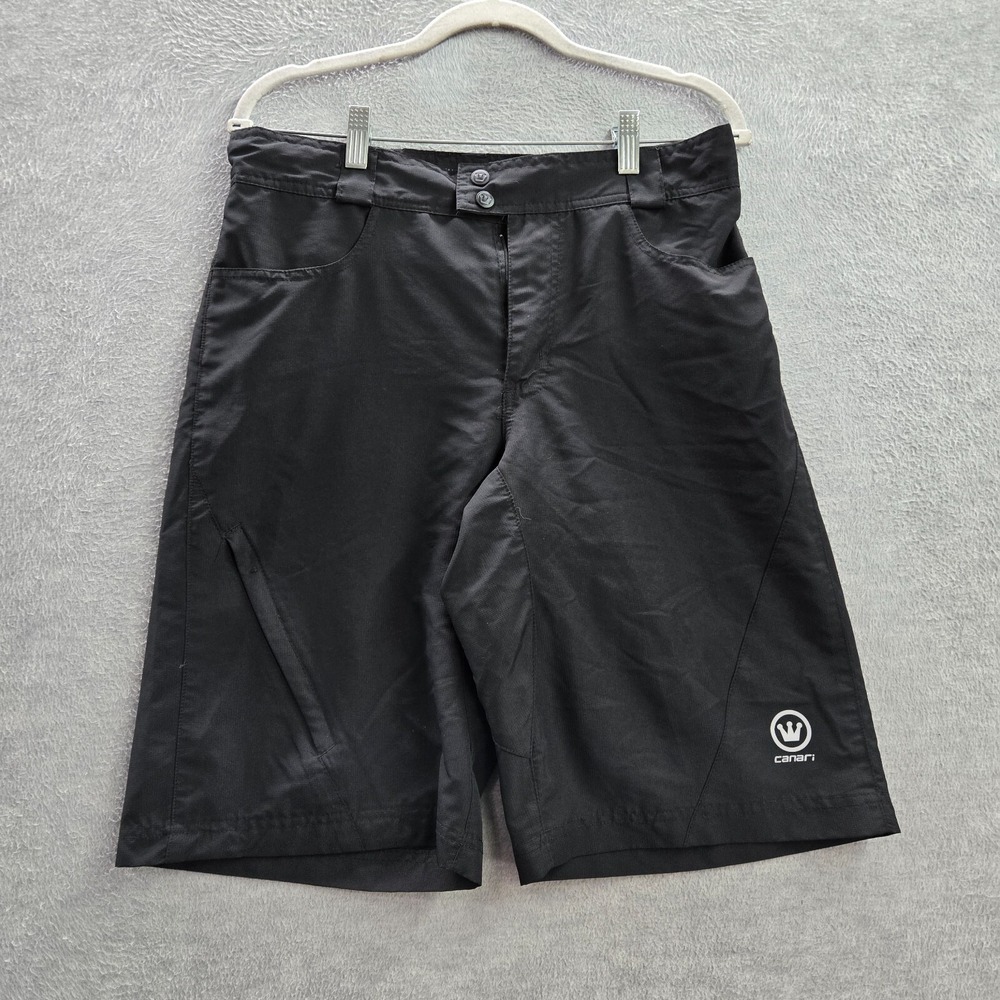 Canari Activewear Shorts M Black Ripstop‎ Crown Logo Bike Cycling Polyester